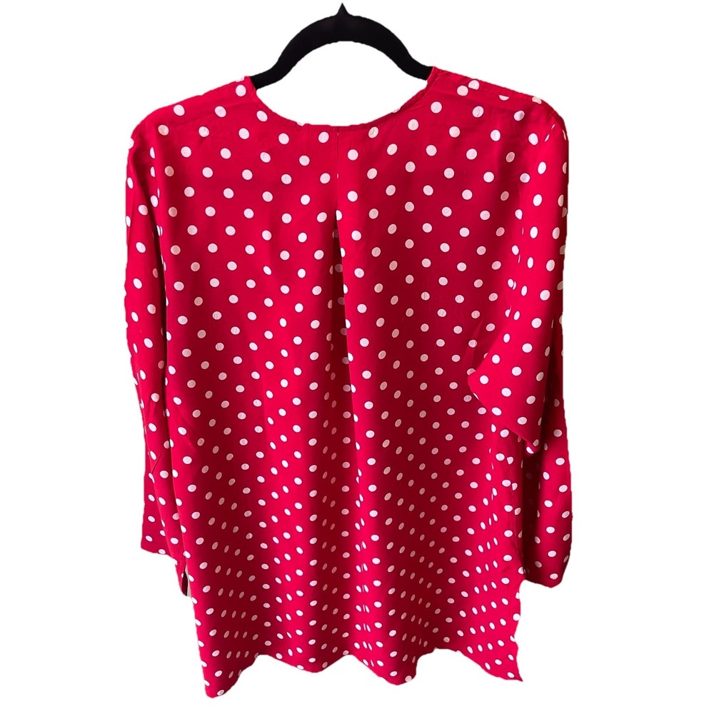 Vintage Helene Red Polka Dot V-Neck Rayon Blouse Rockabilly L 88373 A - Picture 3 of 3